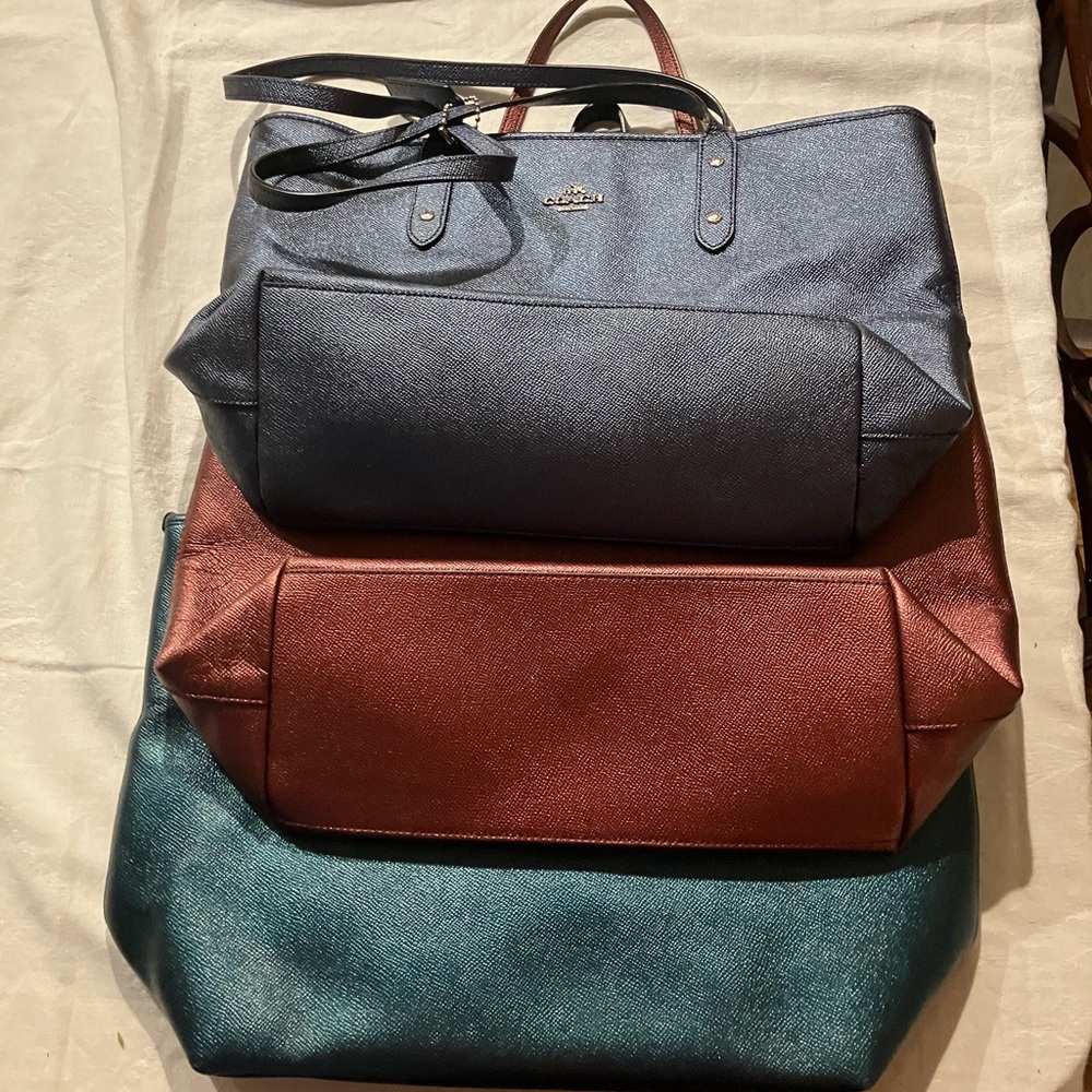Coach Women's Tote Bag Trio - Green, Blue, Burgundy